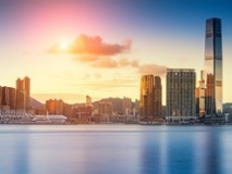 Coucher de soleil, baie de Hong Kong